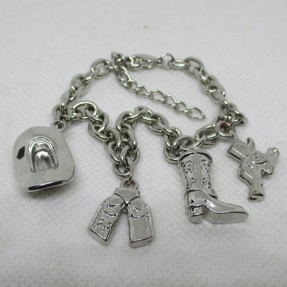 WESTERN CHARM BRACELETS Southwestern Silver Tone Charm Bracelet Cowboy Hat Charm - Picture 8 of 8